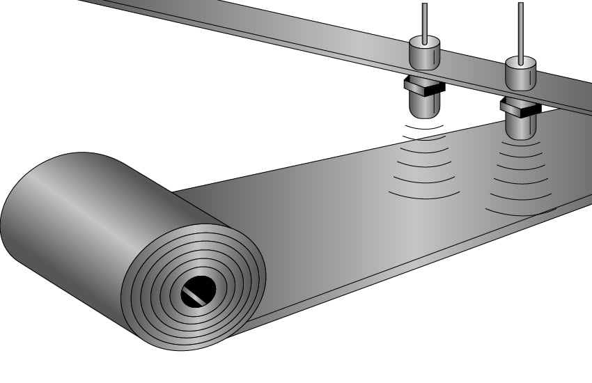 Visual diagram depicting the use of an ultrasonic sensor | migatron.com | (815)-338-5800